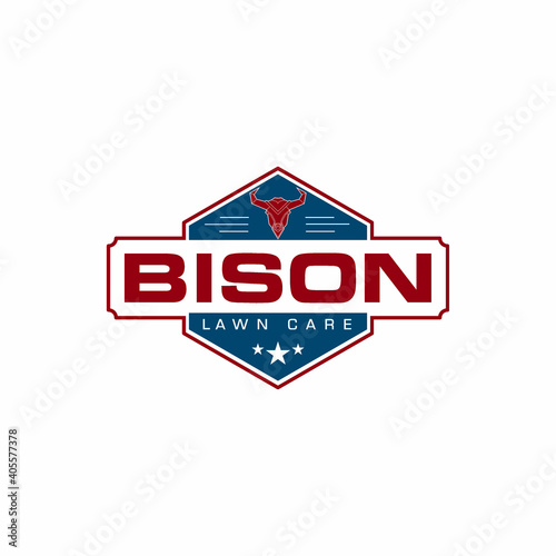 bison logo design vector with vintage style, modern illustration concept for badge, emblem and t-shirt printing. bison head illustration.