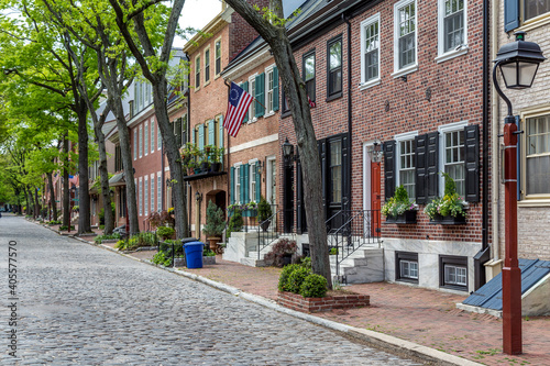Fotografie Philadelphia street scene in historical Society Hill section of the city