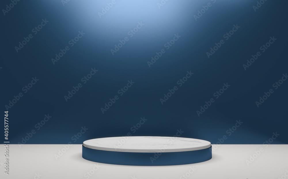Blue glossy Podium minimal geometric, Dark style abstract.3D rendering Blue glossy Podium minimal geometric, Dark style abstract.3D rendering