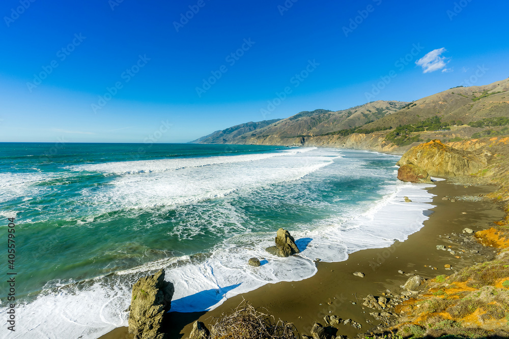 Waves of the Ocean at the beach, coastline Waves of the Ocean at the beach, coastline