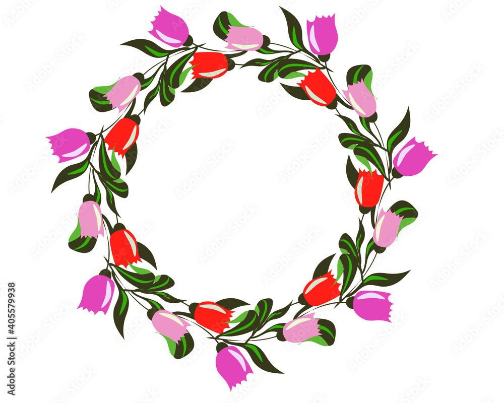 Round flower frame of tulips. Vector illustration Round flower frame of tulips. Vector illustration