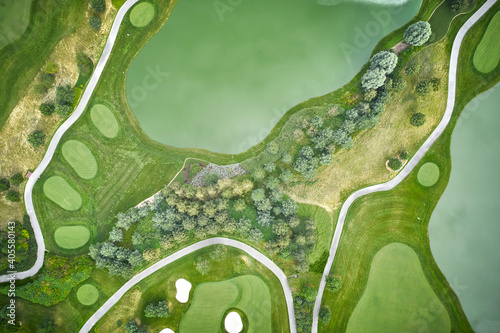 Top down aerial photography above the golf course