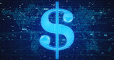 Dollar currency, digital currency, money 3D render, cash, economics, banks, finance
