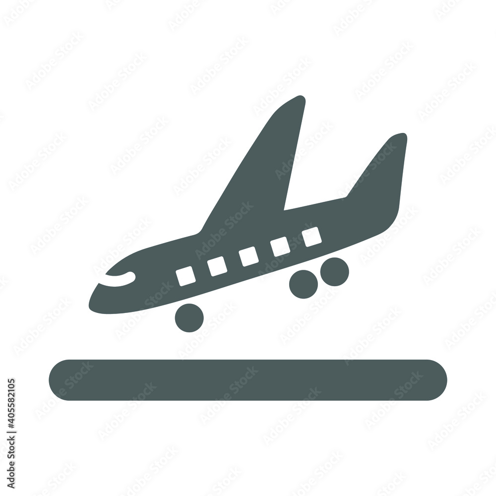 Aircraft, airplane landing icon. Gray vector design.