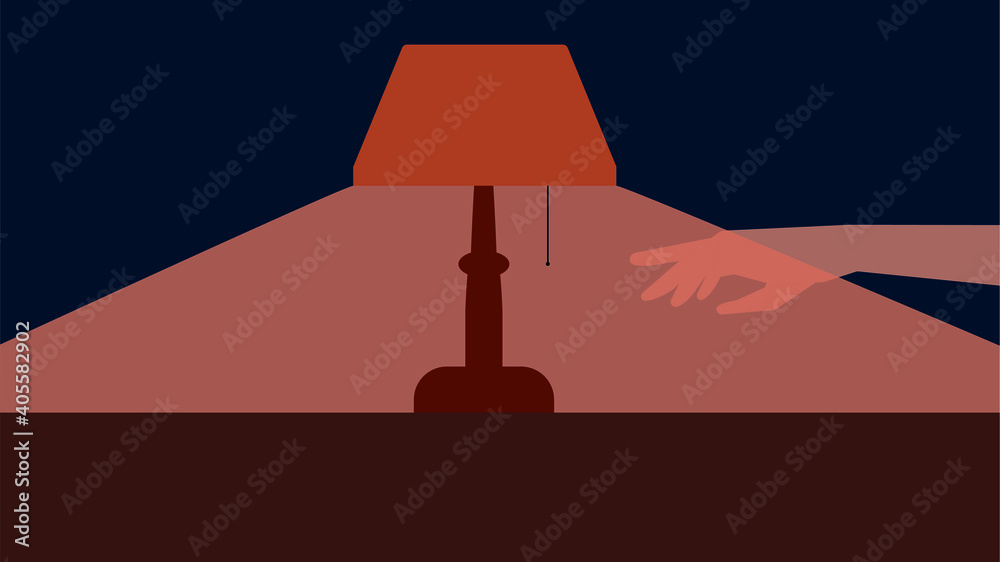 A table lamp to which a hand reaches. Vector illustration