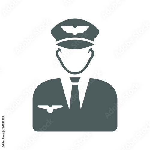 Pilot, airman, conductor, captain icon. Gray version.