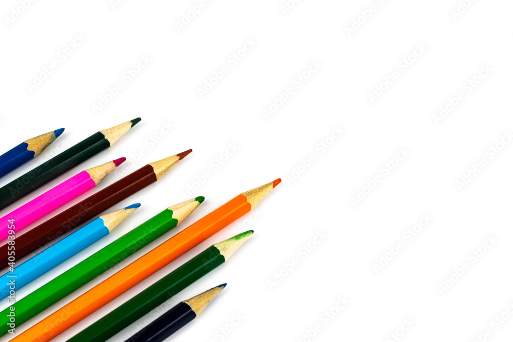 colored pencils with visible details on a white background