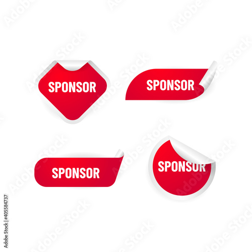 Set of collection red and white sponsor stickers design vector