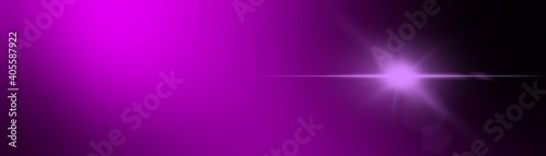 Horizontal long banner. Abstract background with diagonal light beam and lens. Pink, purple gradient wallpaper.