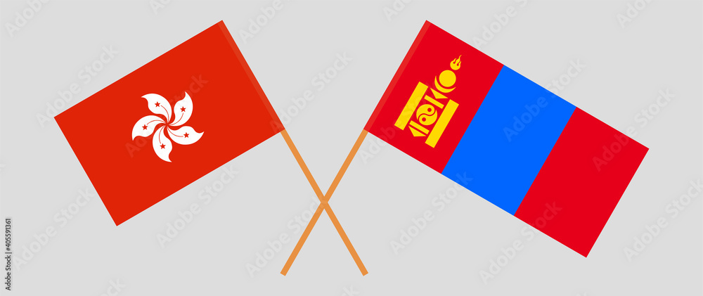Crossed flags of Hong Kong and Mongolia