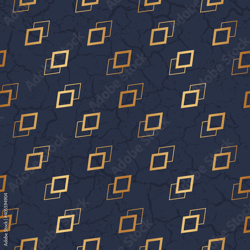 Marble texture with gold geometric pattern. Abstract golden seamless pattern. Elegant cracks background. Repeated backdrop with effect grunge crackle pattina. Design for print. Vector illustration