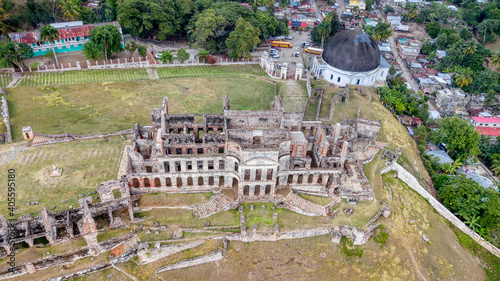 Aerial View of Sans-Souci Palace and the Royal Chapel of Milot, located in Milot, Haiti
