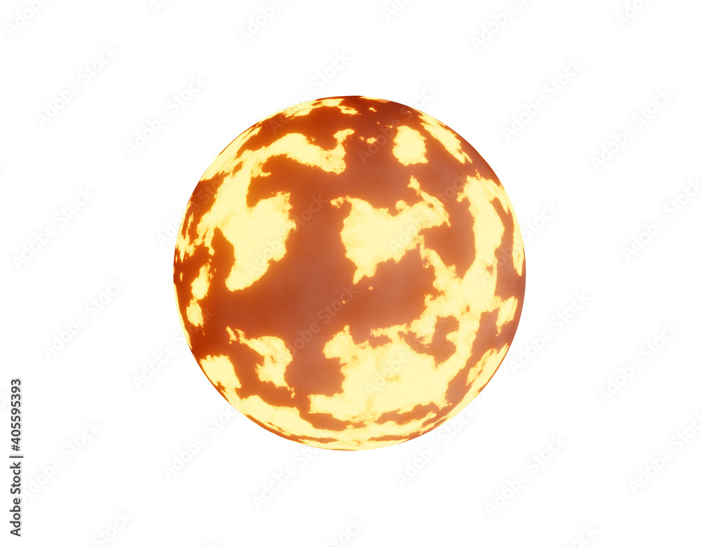 hot alien planet with volcanic activity, isolated on white, 3d render hot alien planet with volcanic activity, isolated on white, 3d render