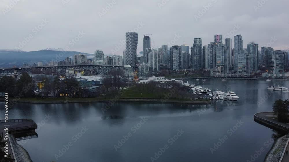 Opening shot of Vancouver downtown on a cold blue morning