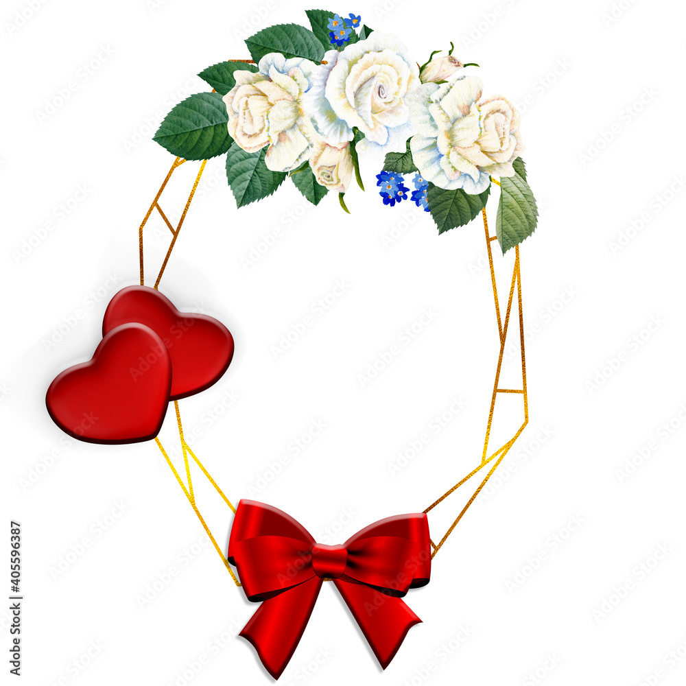 Obraz premium watercolor flowers frames, valentine`s day with hearts