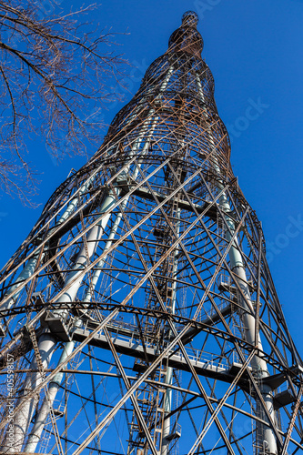Shukhov Radio Tower, a 160-meter-high free-standing steel radio tower in Moscow, Russia photo
