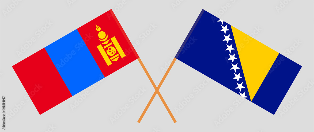 Crossed flags of Mongolia and Bosnia and Herzegovina Crossed flags of Mongolia and Bosnia and Herzegovina
