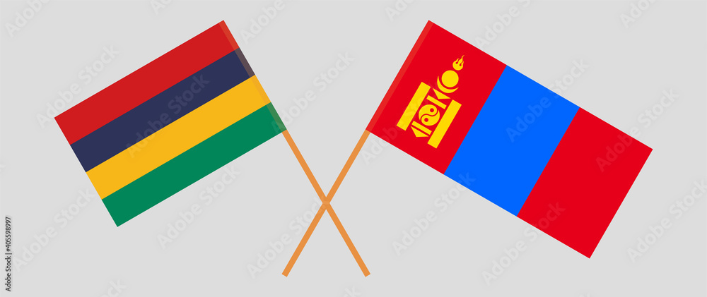 Crossed flags of Mauritius and Mongolia Crossed flags of Mauritius and Mongolia