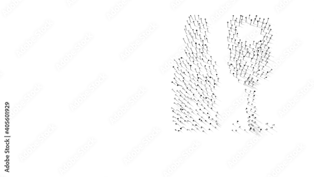 3d rendering of nails in shape of symbol of wine with shadows isolated on white background