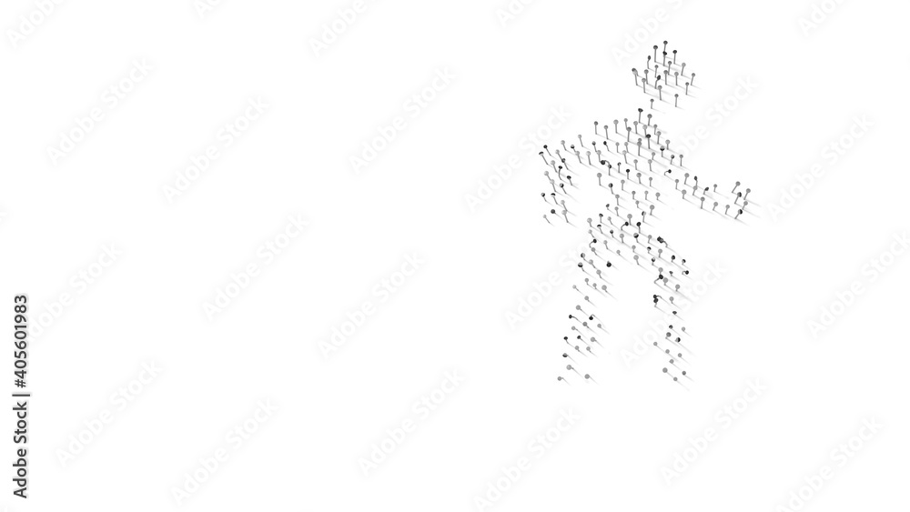 3d rendering of nails in shape of symbol of walk with shadows isolated on white background 3d rendering of nails in shape of symbol of walk with shadows isolated on white background
