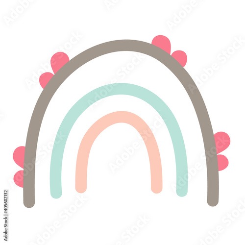 The Scandinavian hugge Rainbow is isolated on a white background. Vector illustration in simple minimal Scandinavian style for kids, handdrawn free flat style in pastel colors