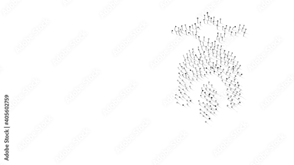 3d rendering of nails in shape of symbol of scooter front view with shadows isolated on white background 3d rendering of nails in shape of symbol of scooter front view with shadows isolated on white background