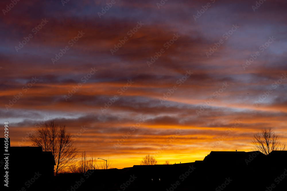 Sunrise Sky in Centrals Plains Suburban Silhouette