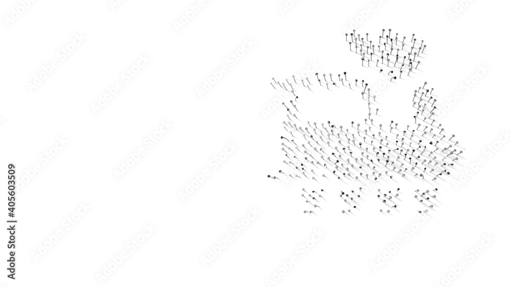 3d rendering of nails in shape of symbol of locomotive with shadows isolated on white background 3d rendering of nails in shape of symbol of locomotive with shadows isolated on white background