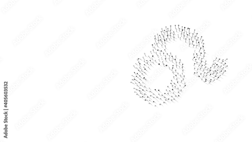 3d rendering of nails in shape of symbol of Leo zodiac with shadows isolated on white background