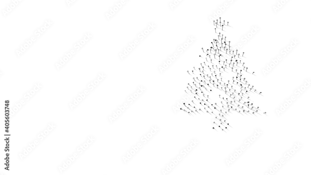 3d rendering of nails in shape of symbol of Christmas tree with shadows isolated on white background