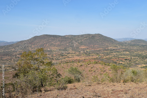 Scenic arid landscapes against sky in rural Kenya