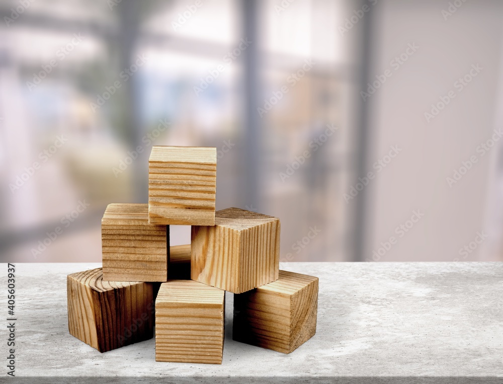 Wooden classic building cubes on the table
