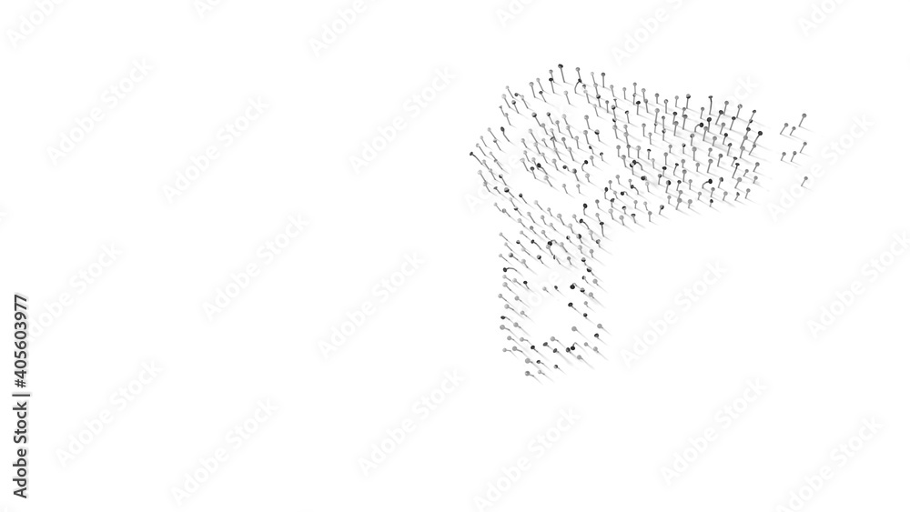 Obraz premium 3d rendering of nails in shape of symbol of hairdryer with shadows isolated on white background