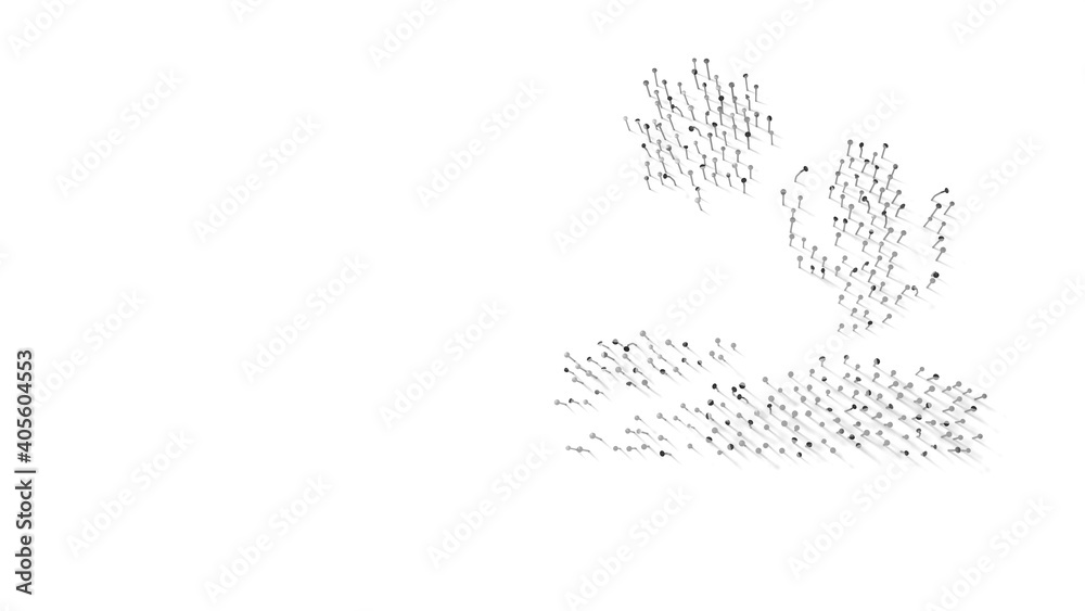 3d rendering of nails in shape of symbol of desert with shadows isolated on white background