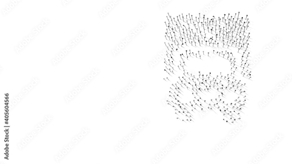 3d rendering of nails in shape of symbol of delivery truck front view with shadows isolated on white background 3d rendering of nails in shape of symbol of delivery truck front view with shadows isolated on white background