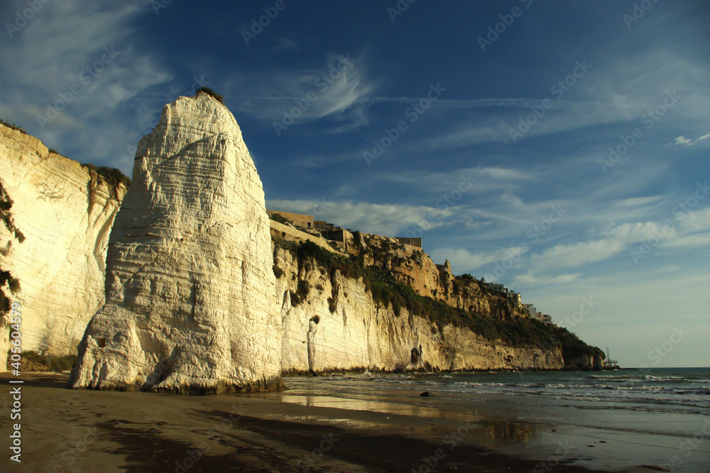 The famous Pizzomunno monolith located on the Castello beach in Vieste. Puglia - Italy