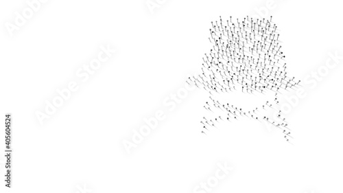 3d rendering of nails in shape of symbol of design chair with shadows isolated on white background