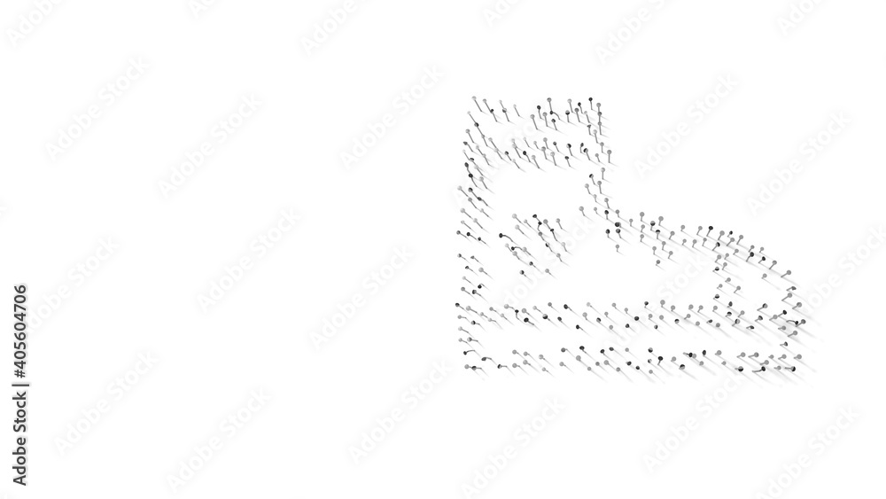 3d rendering of nails in shape of symbol of converse shoe with shadows isolated on white background