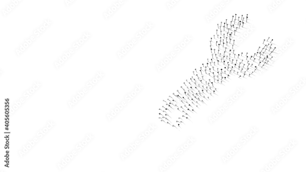 3d rendering of nails in shape of symbol of wrench with shadows isolated on white background 3d rendering of nails in shape of symbol of wrench with shadows isolated on white background
