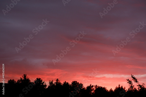 Beautiful crimson sunset. Cloudy background in red colors.