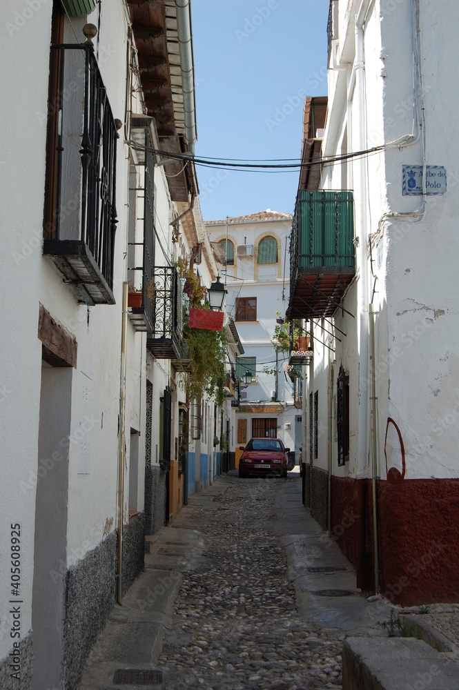 Obraz premium View of the streets and old buildings of Granada, historic city of Andalusia (Spain). 