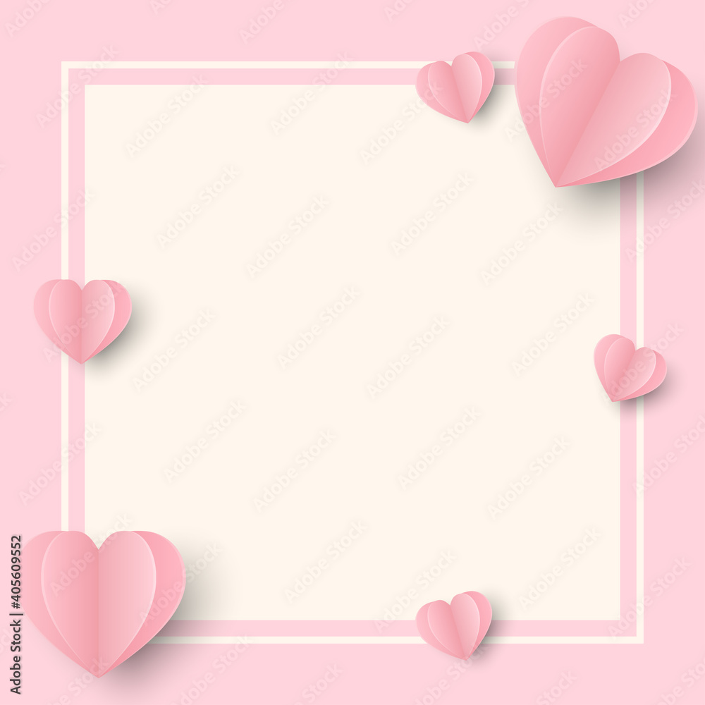 Greeting vector frame with pink paper hearts Greeting vector frame with pink paper hearts