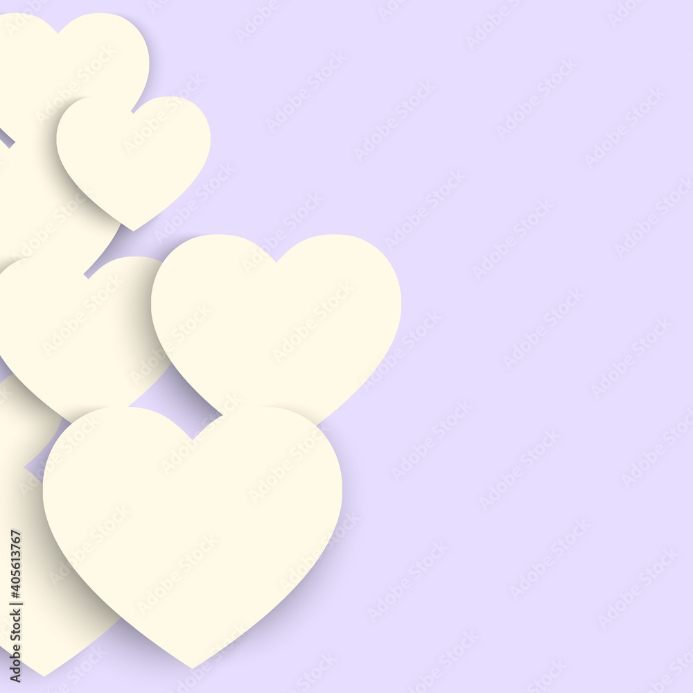 White Paper Hearts On Pastel Purple Background