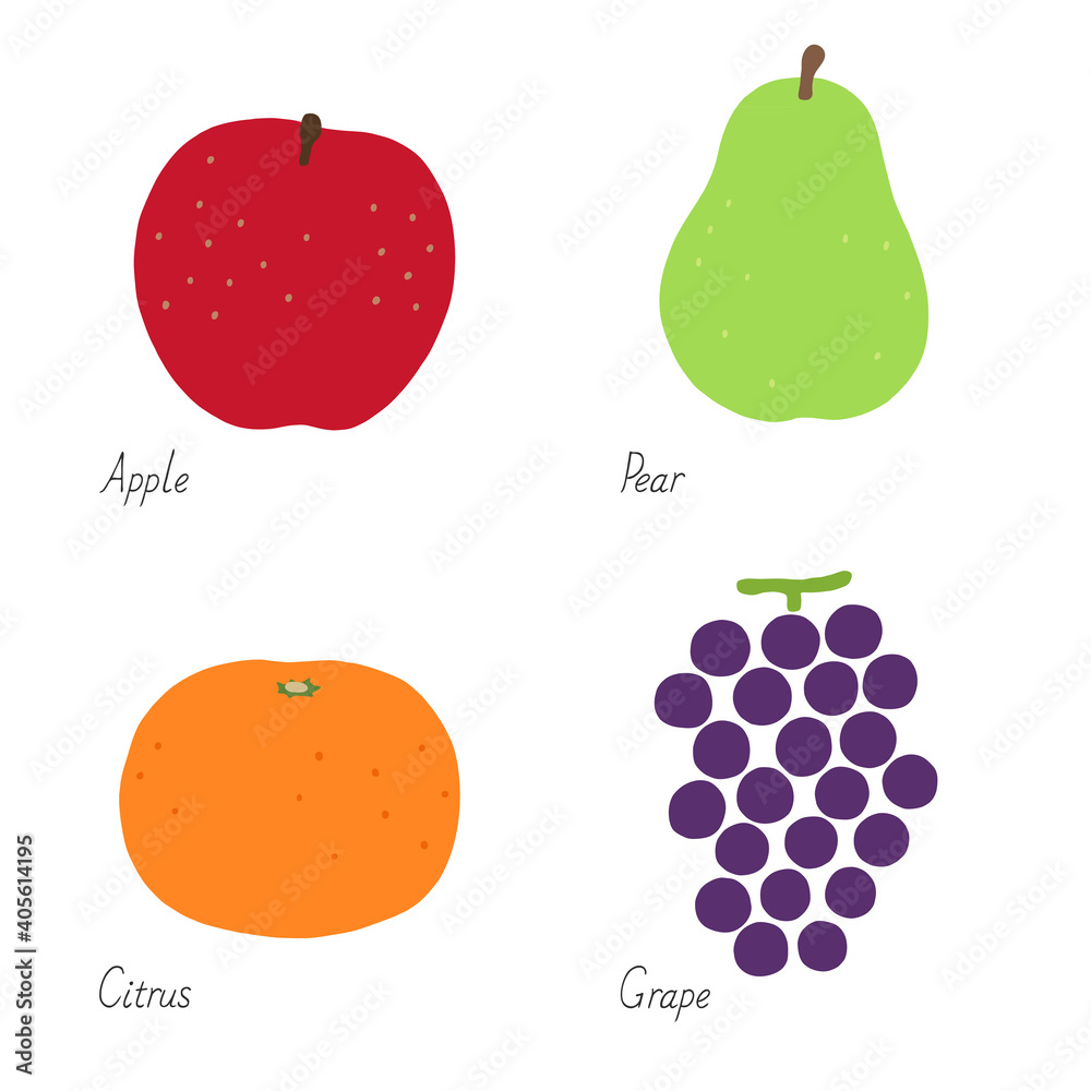 果物のイラスト りんご 洋ナシ みかん ぶどう Stock Vector Adobe Stock