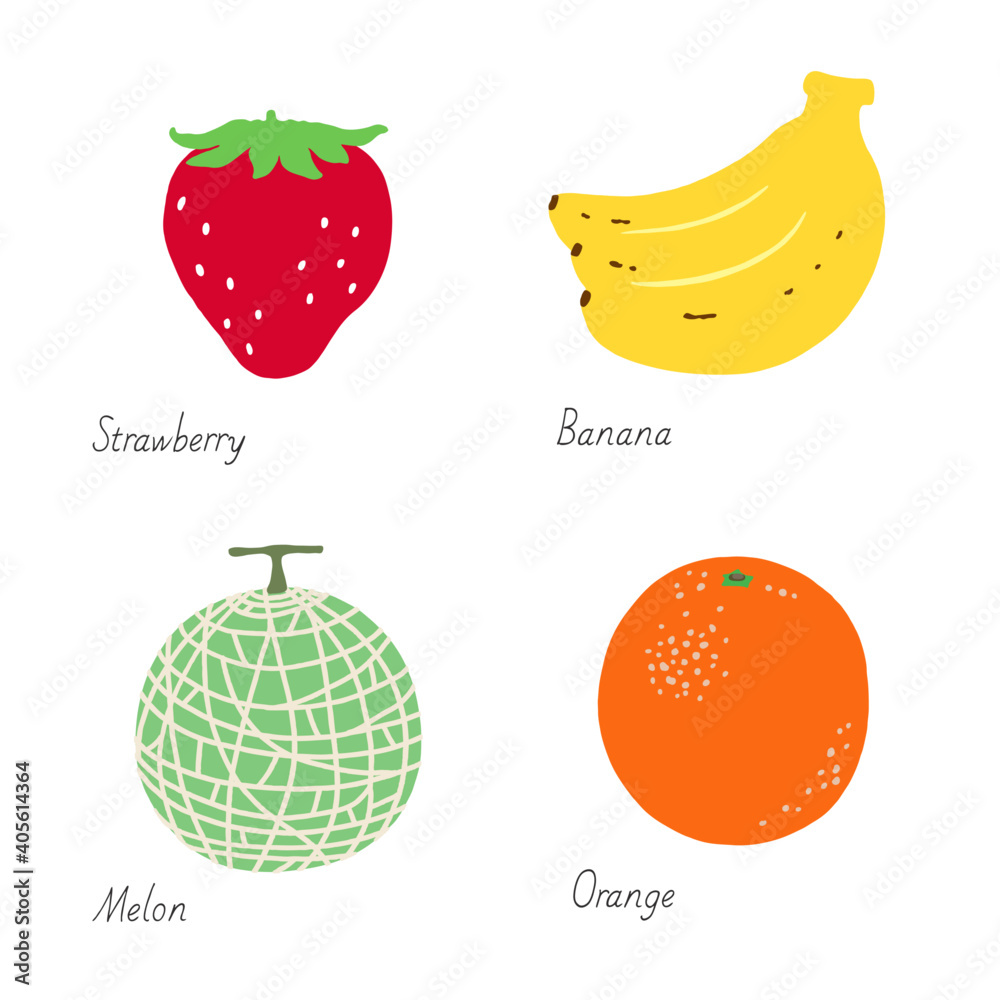 果物のイラスト いちご バナナ メロン オレンジ Stock Vector Adobe Stock