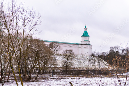 The new Jerusalem in the winter of 2020. The walls of the monastery outside. photo