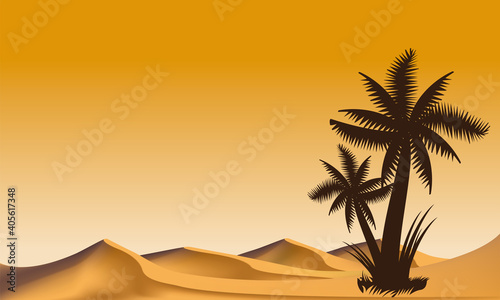 vector desert drawing and sand dunes.