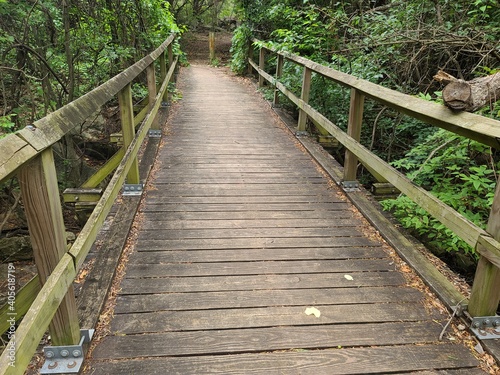 Wood bridge over trail