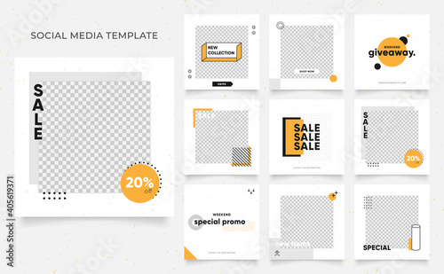 social media template banner blog fashion sale promotion. fully editable instagram and facebook square post frame puzzle organic sale poster. fresh yellow element shape vector background