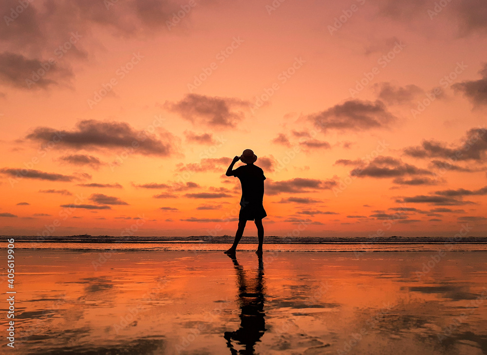 silhouette of man in the sunset beach free